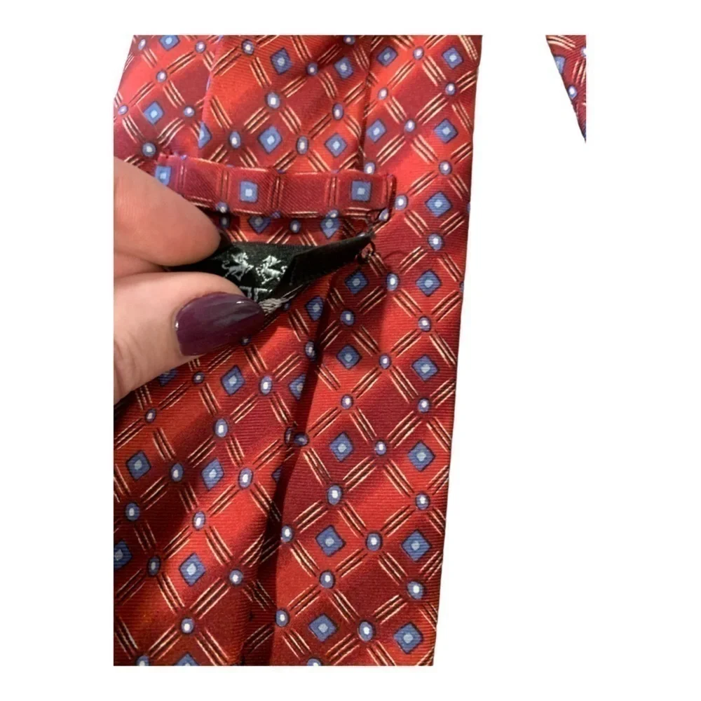 VTG BETINI 100% Silk Italy Red Blue Geometric Circle Print Tie